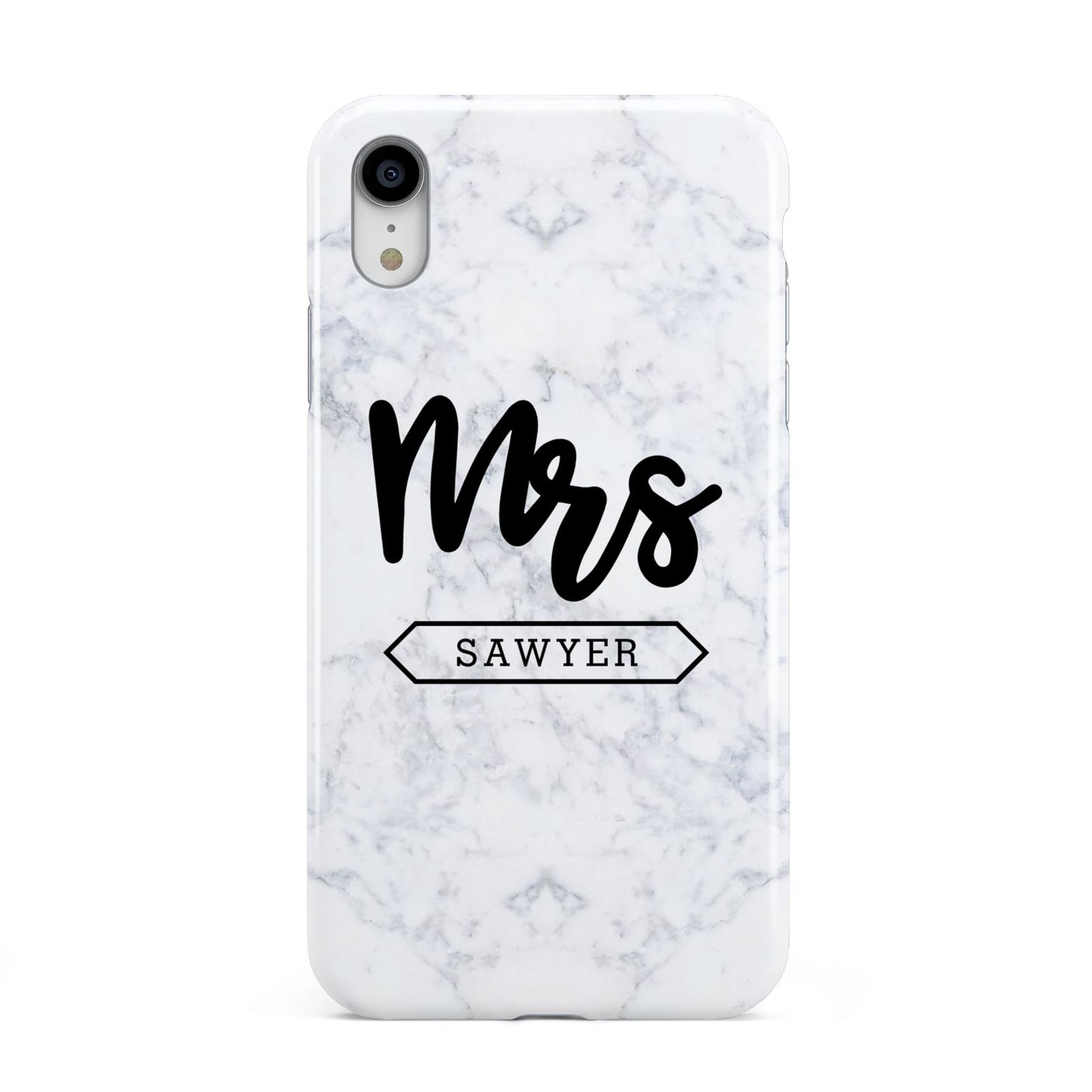 Personalised Black Mrs Surname On Marble Apple iPhone XR White 3D Tough Case