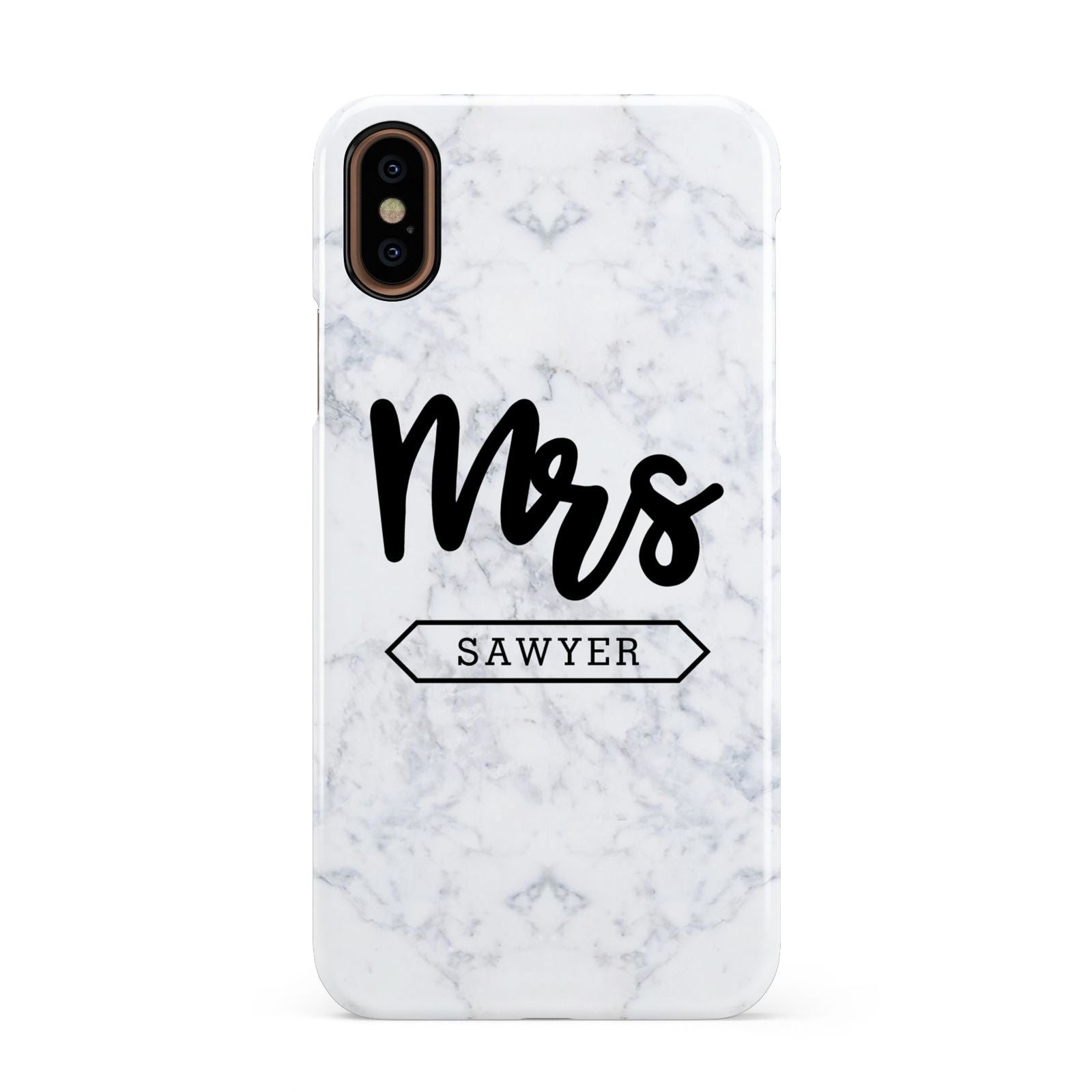 Personalised Black Mrs Surname On Marble Apple iPhone XS 3D Snap Case