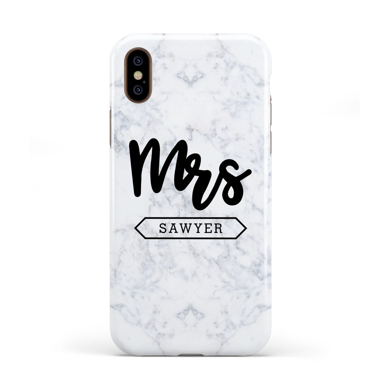 Personalised Black Mrs Surname On Marble Apple iPhone XS 3D Tough