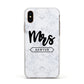 Personalised Black Mrs Surname On Marble Apple iPhone Xs Impact Case White Edge on Gold Phone
