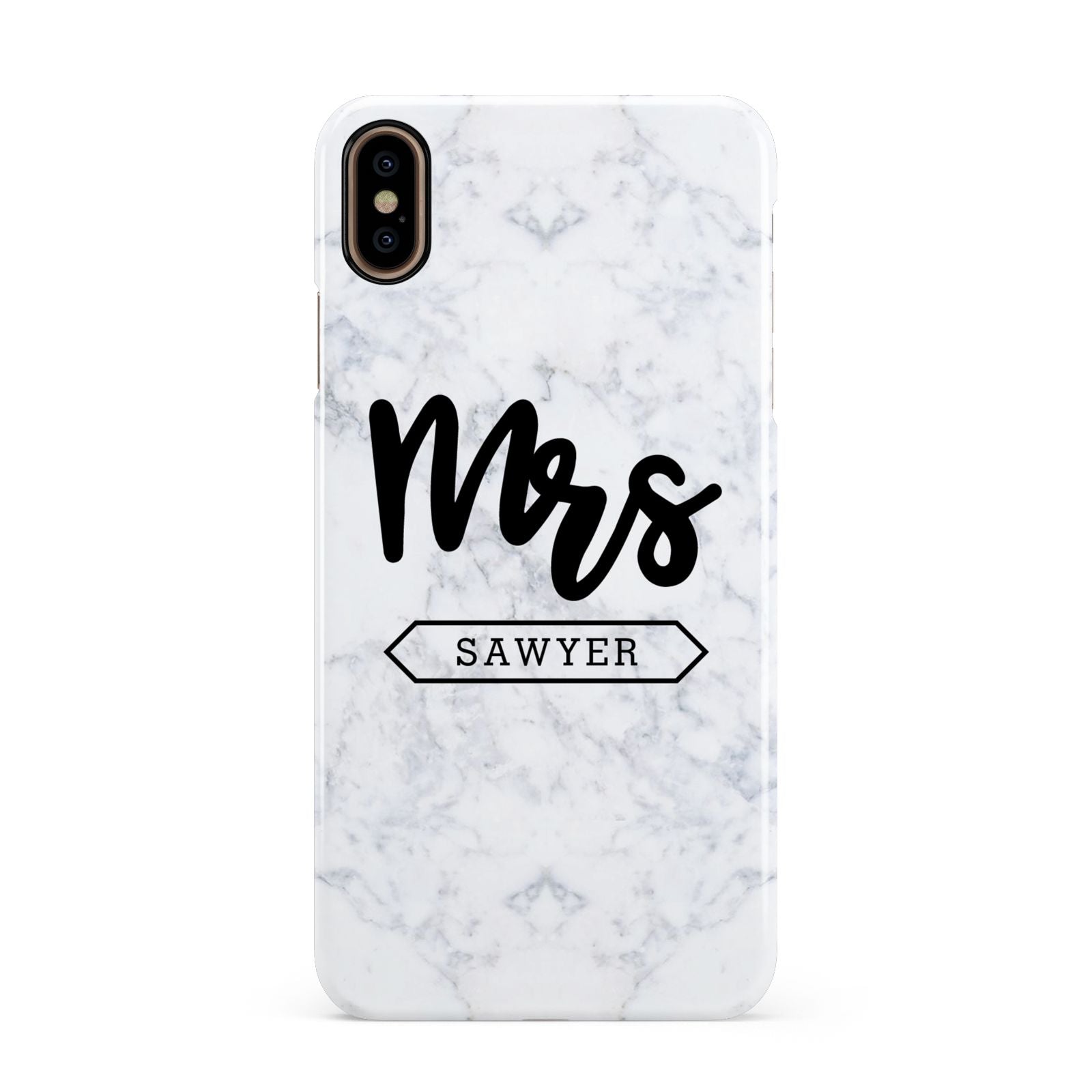 Personalised Black Mrs Surname On Marble Apple iPhone Xs Max 3D Snap Case
