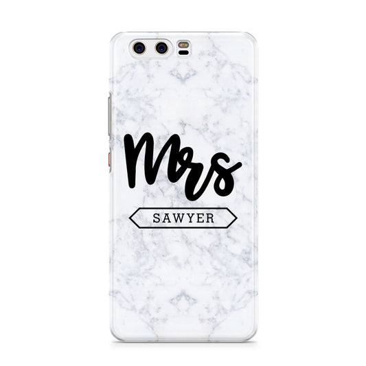 Personalised Black Mrs Surname On Marble Huawei P10 Phone Case
