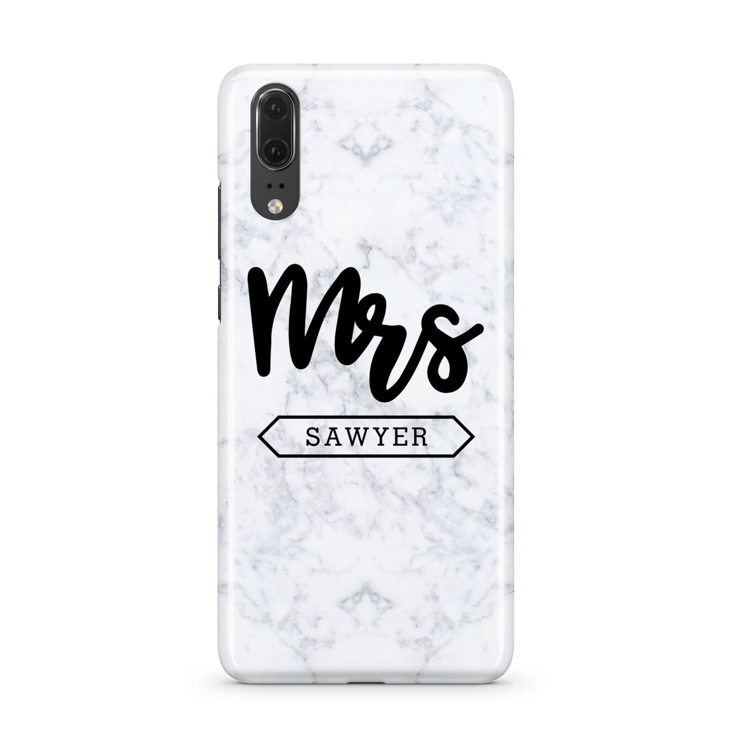 Personalised Black Mrs Surname On Marble Huawei P20 Phone Case