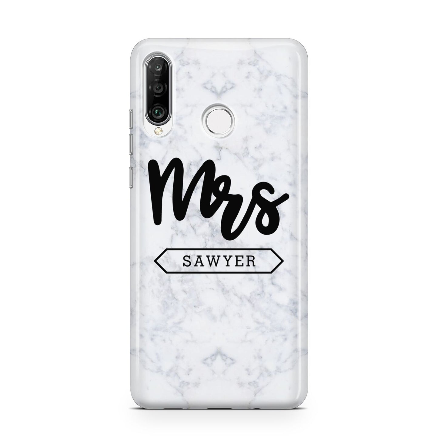 Personalised Black Mrs Surname On Marble Huawei P30 Lite Phone Case
