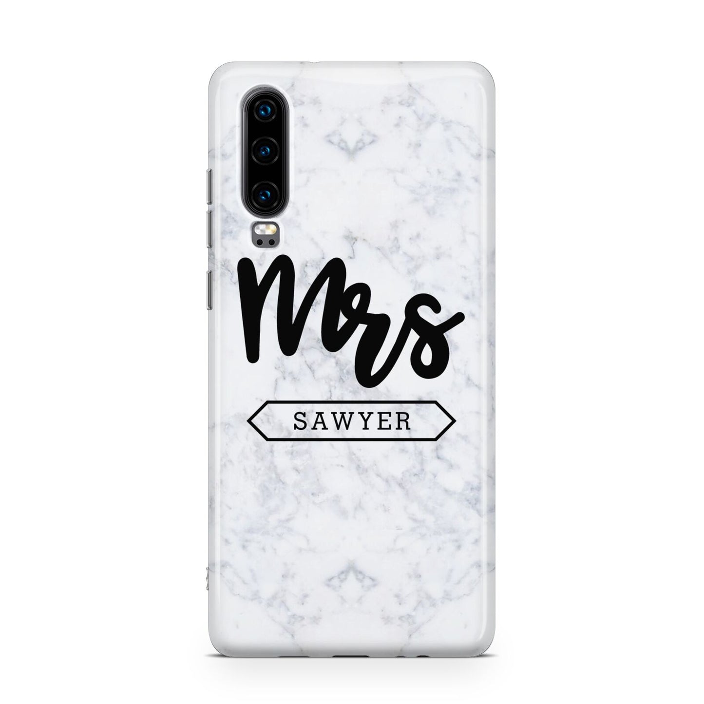 Personalised Black Mrs Surname On Marble Huawei P30 Phone Case