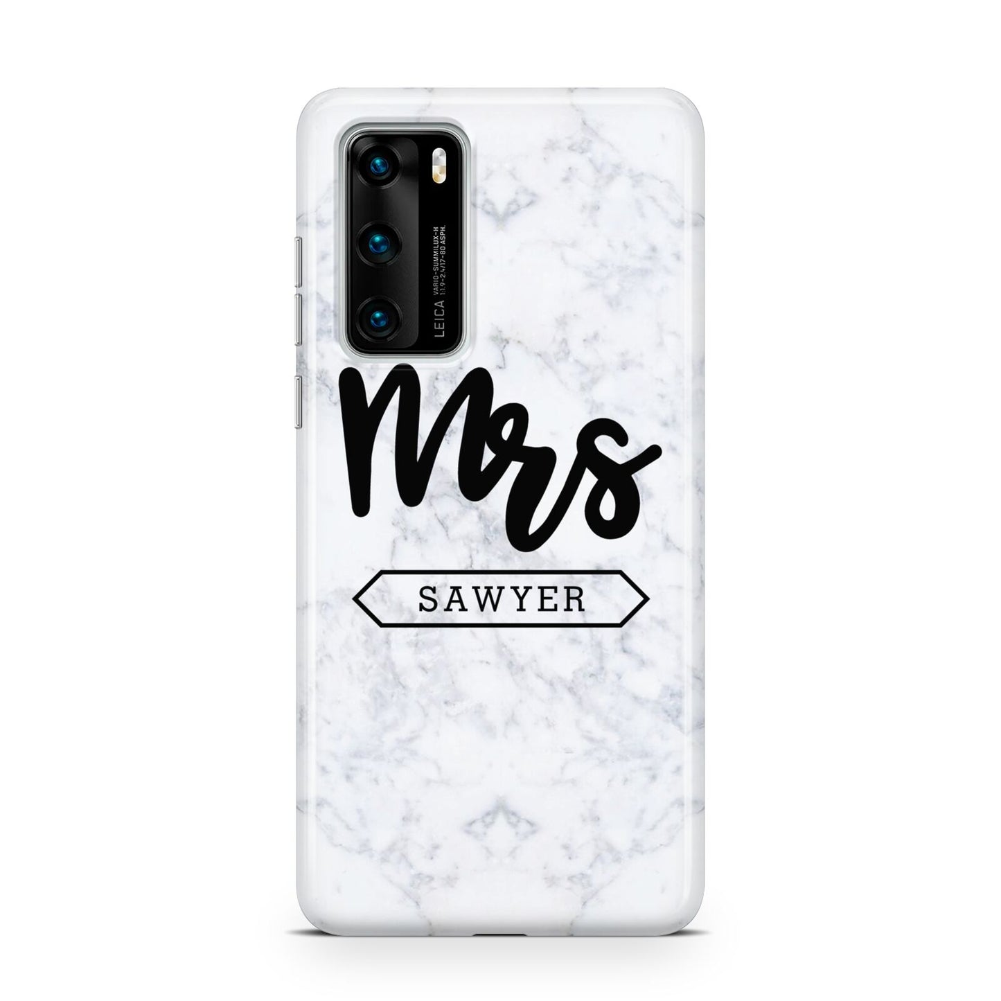 Personalised Black Mrs Surname On Marble Huawei P40 Phone Case