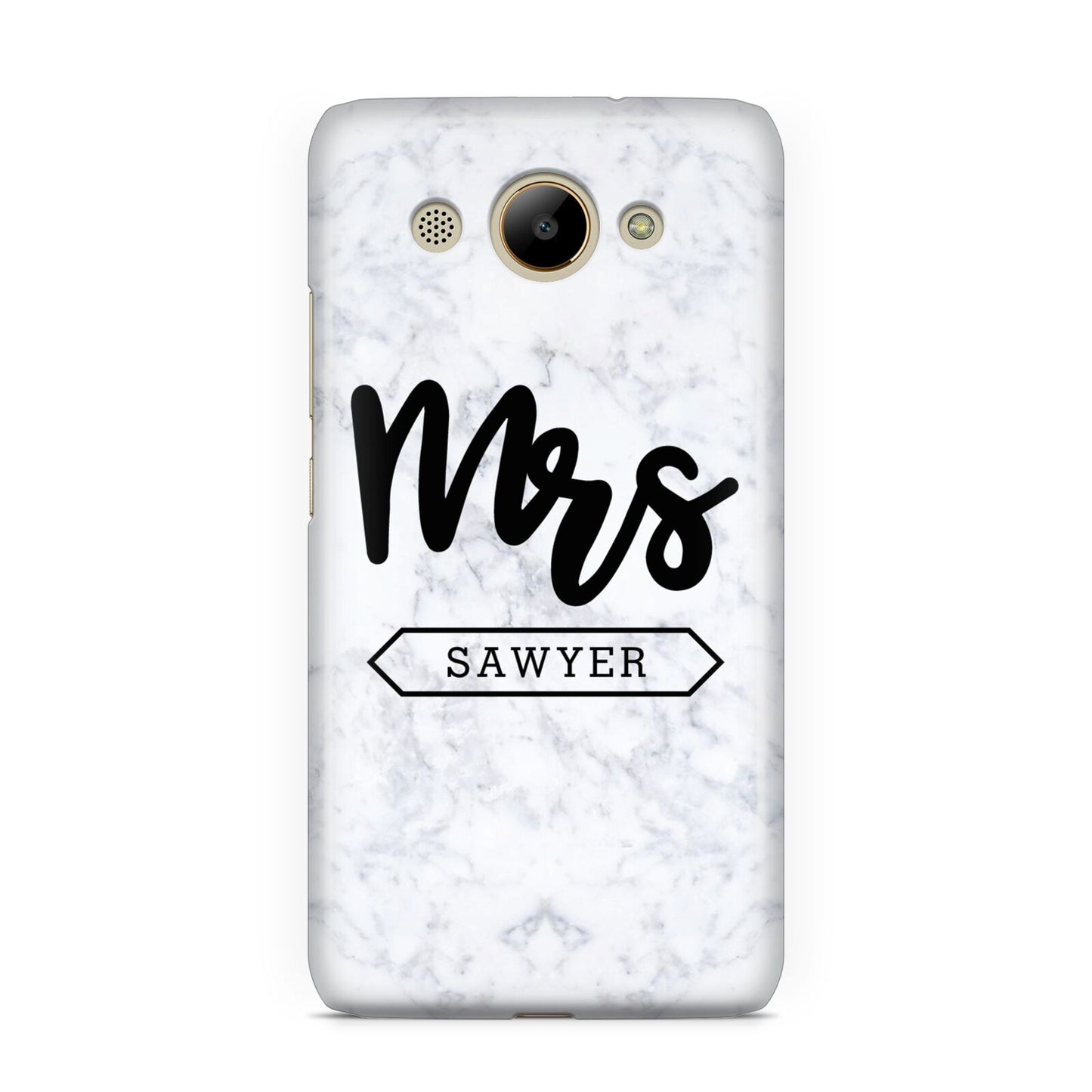 Personalised Black Mrs Surname On Marble Huawei Y3 2017