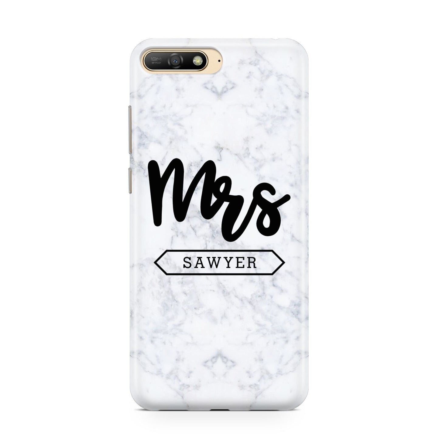 Personalised Black Mrs Surname On Marble Huawei Y6 2018