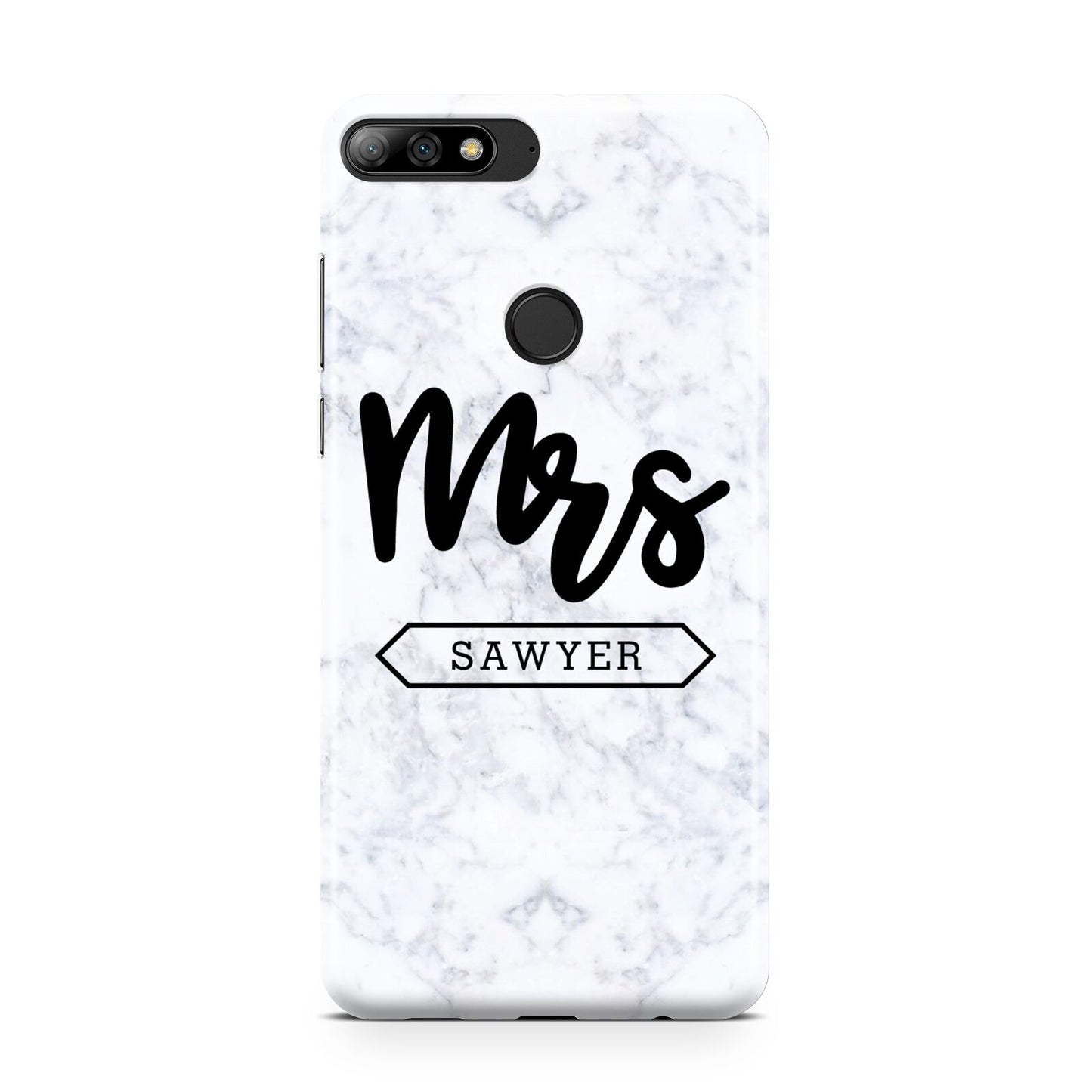 Personalised Black Mrs Surname On Marble Huawei Y7 2018