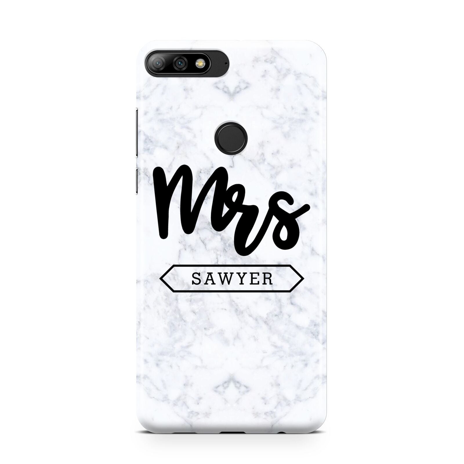 Personalised Black Mrs Surname On Marble Huawei Y7 2018