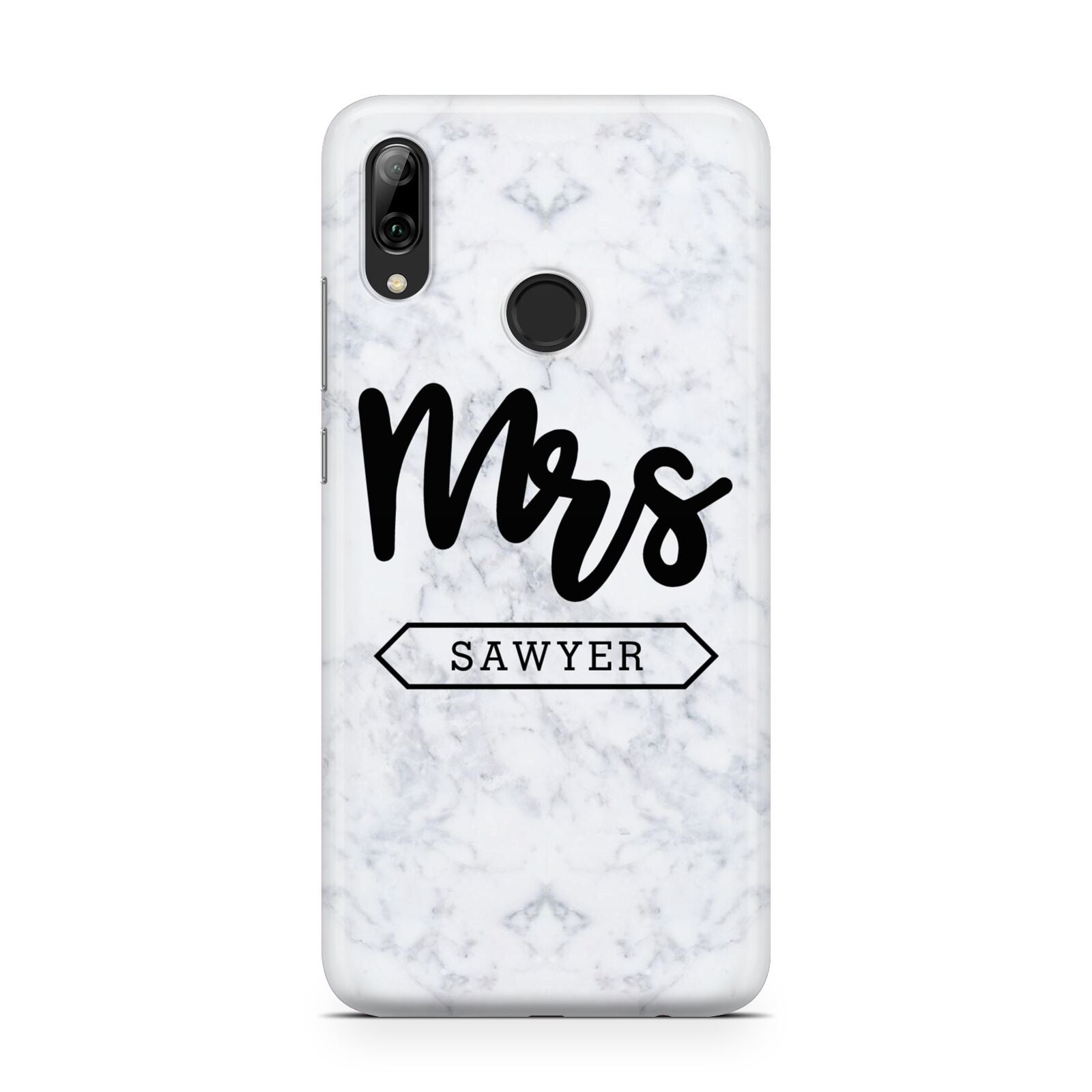 Personalised Black Mrs Surname On Marble Huawei Y7 2019