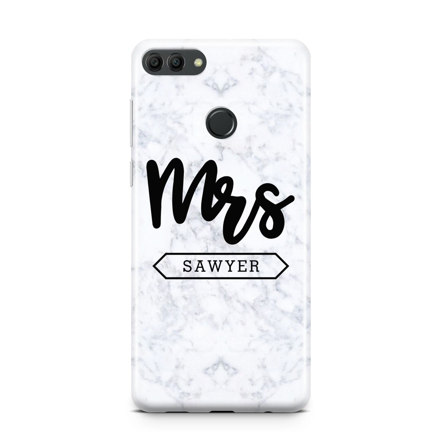 Personalised Black Mrs Surname On Marble Huawei Y9 2018