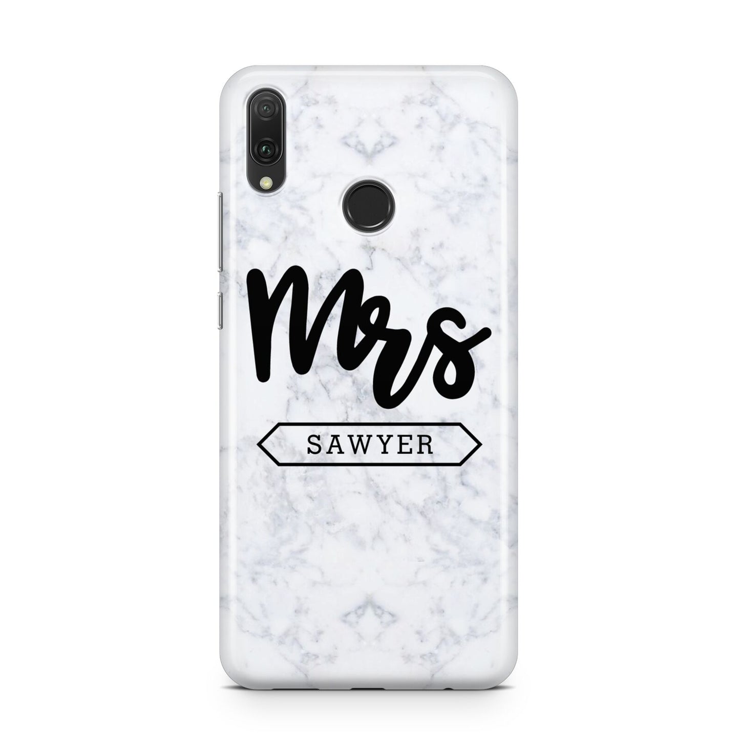 Personalised Black Mrs Surname On Marble Huawei Y9 2019