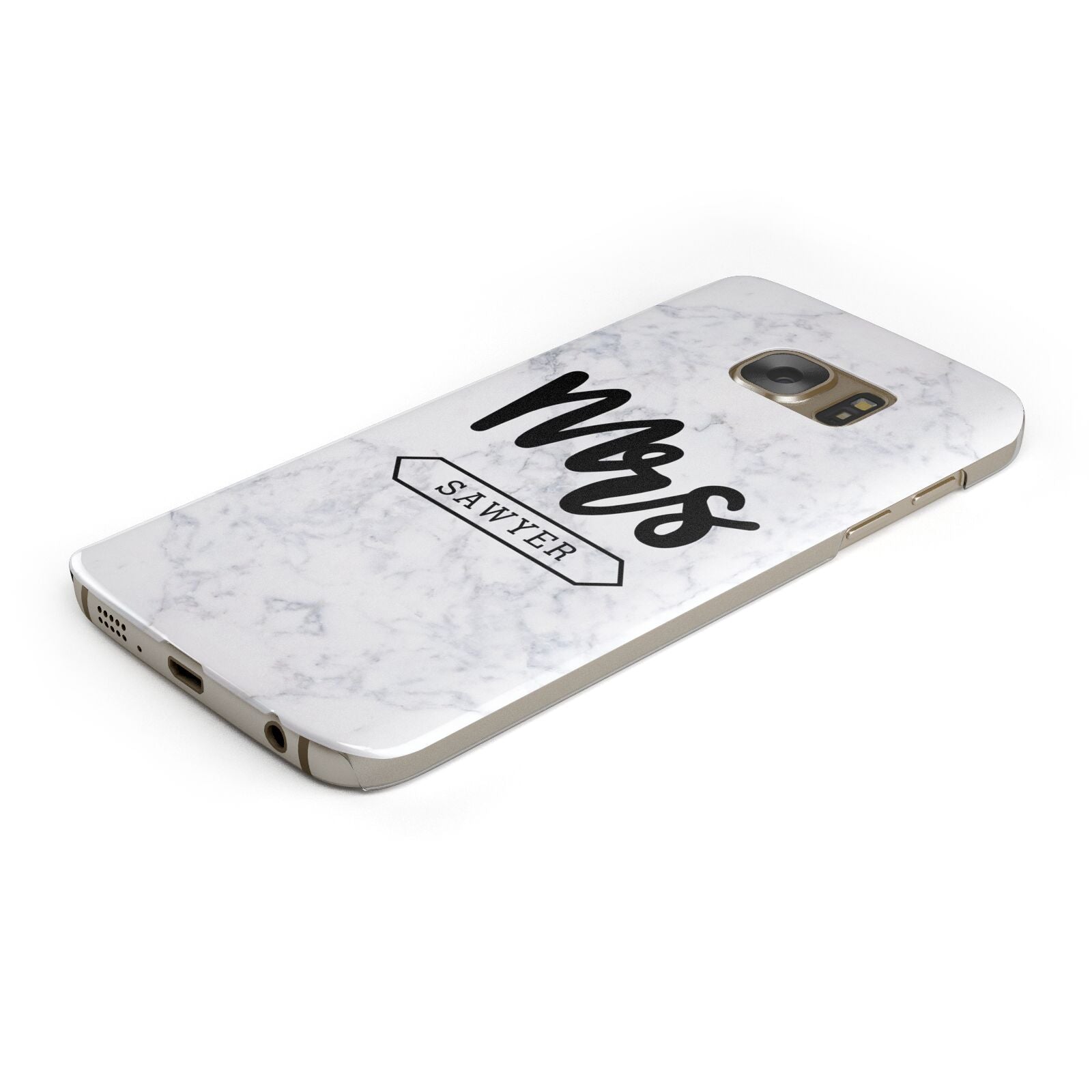 Personalised Black Mrs Surname On Marble Protective Samsung Galaxy Case Angled Image