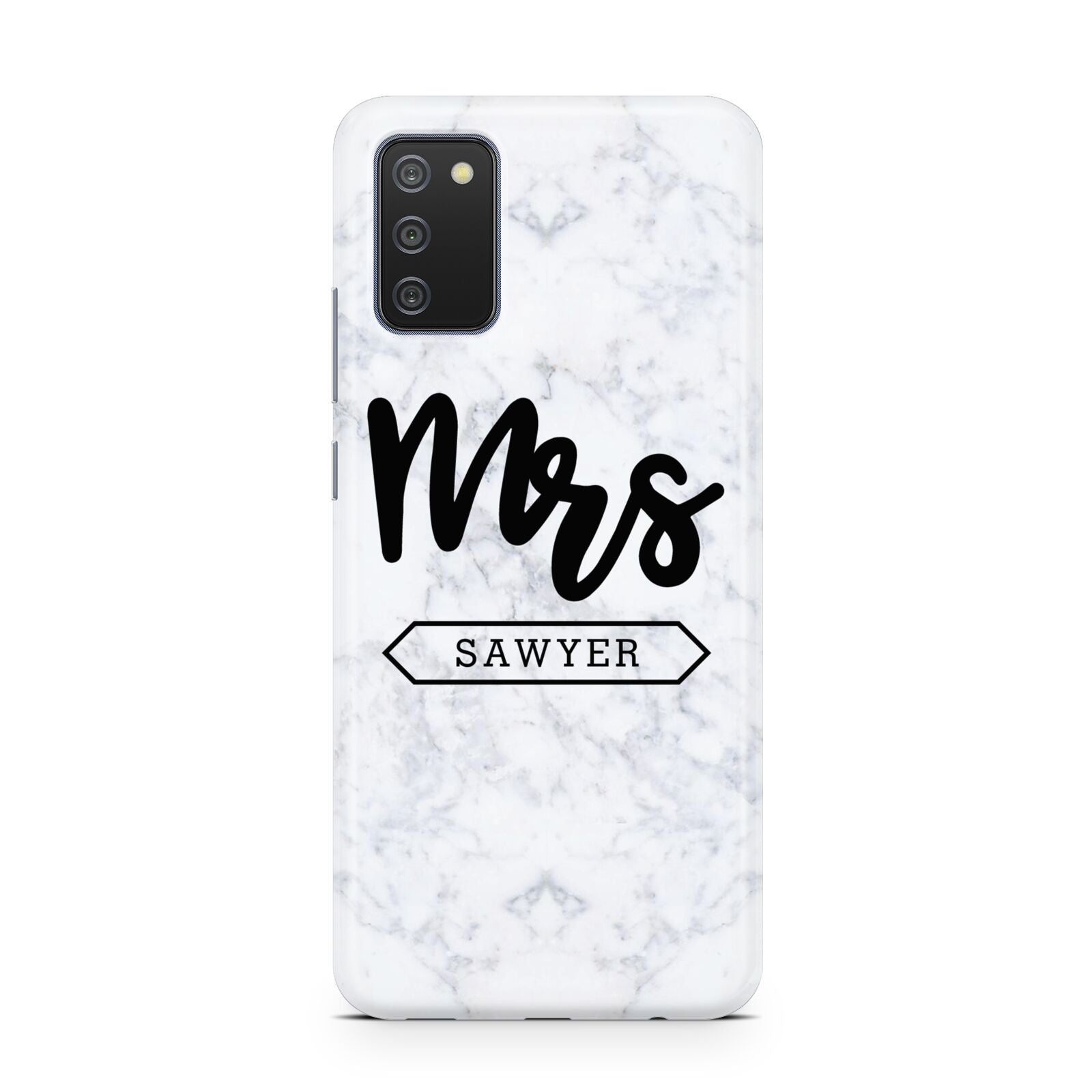Personalised Black Mrs Surname On Marble Samsung A02s Case