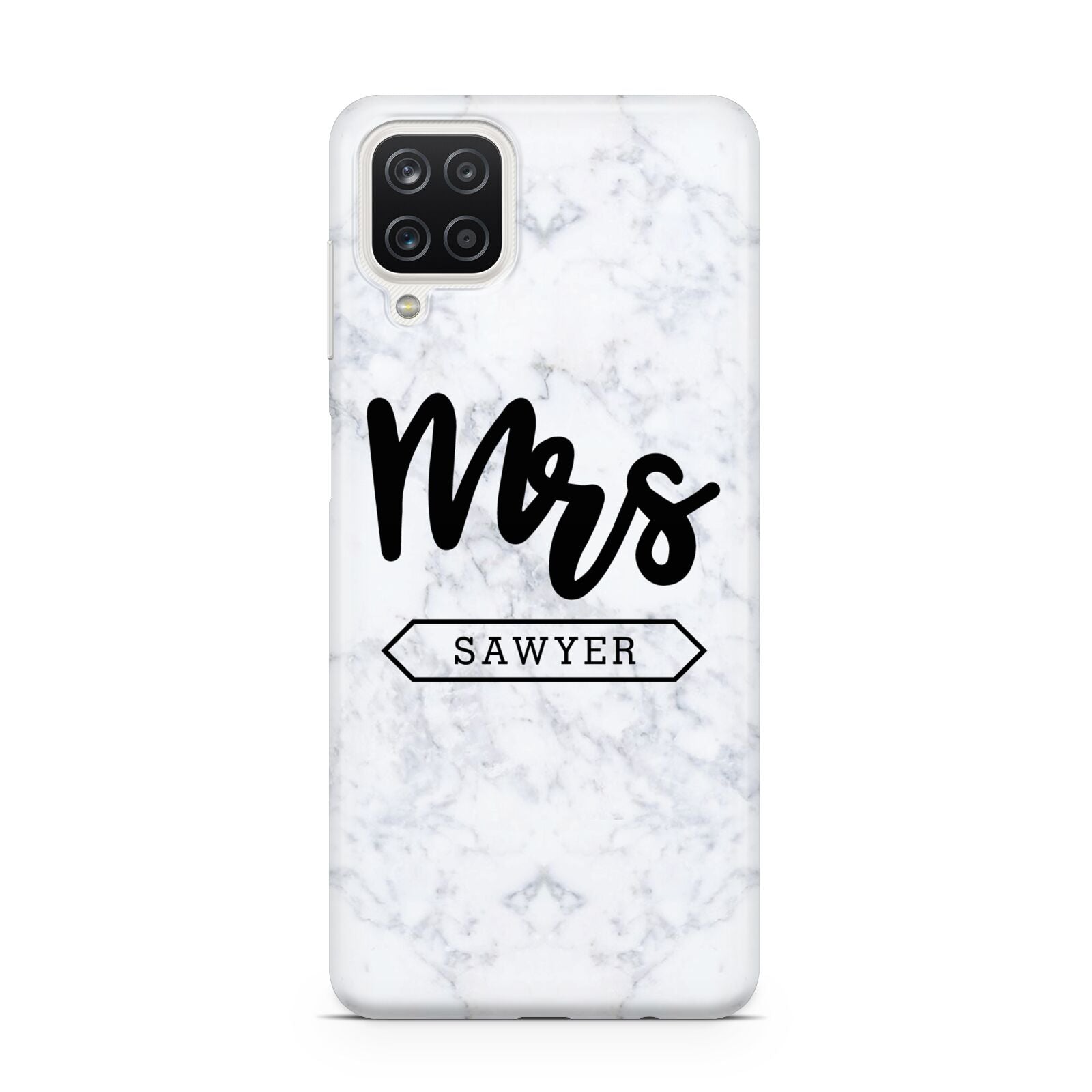 Personalised Black Mrs Surname On Marble Samsung A12 Case