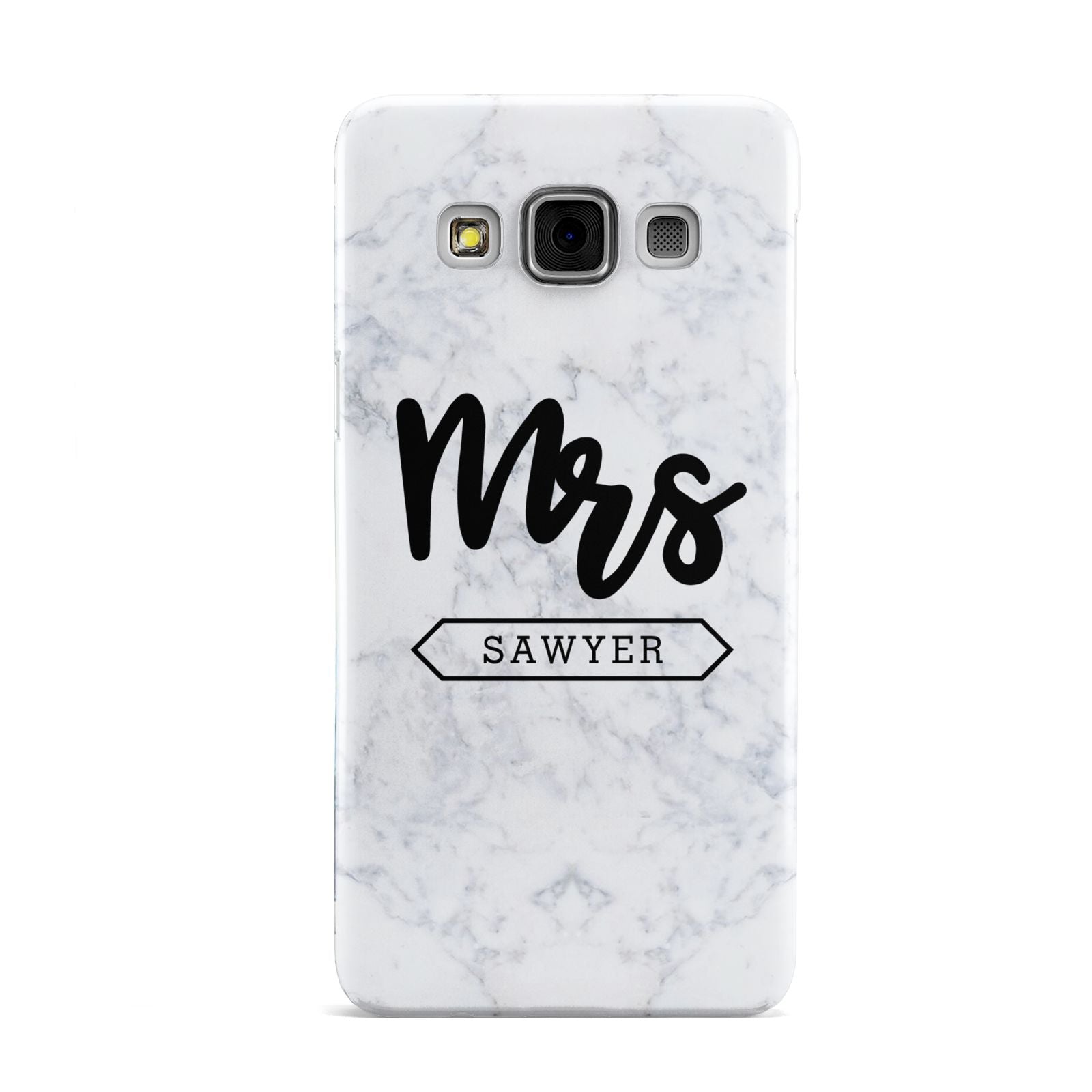 Personalised Black Mrs Surname On Marble Samsung Galaxy A3 Case