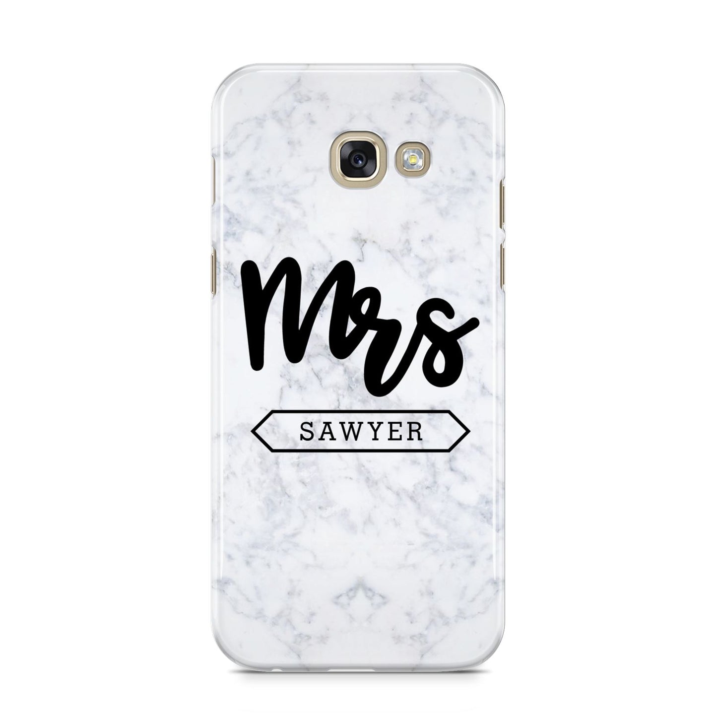 Personalised Black Mrs Surname On Marble Samsung Galaxy A5 2017 Case on gold phone