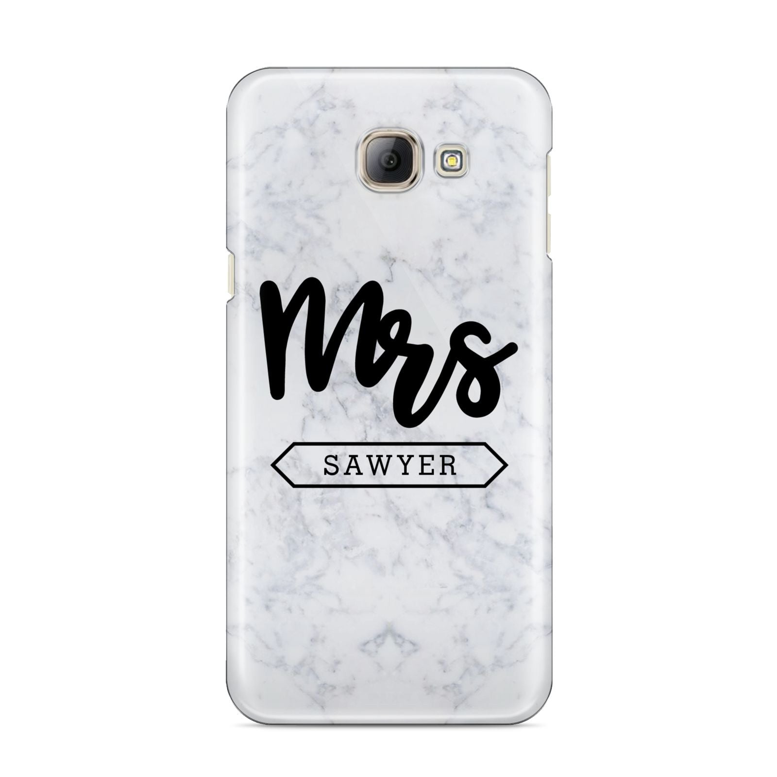 Personalised Black Mrs Surname On Marble Samsung Galaxy A8 2016 Case