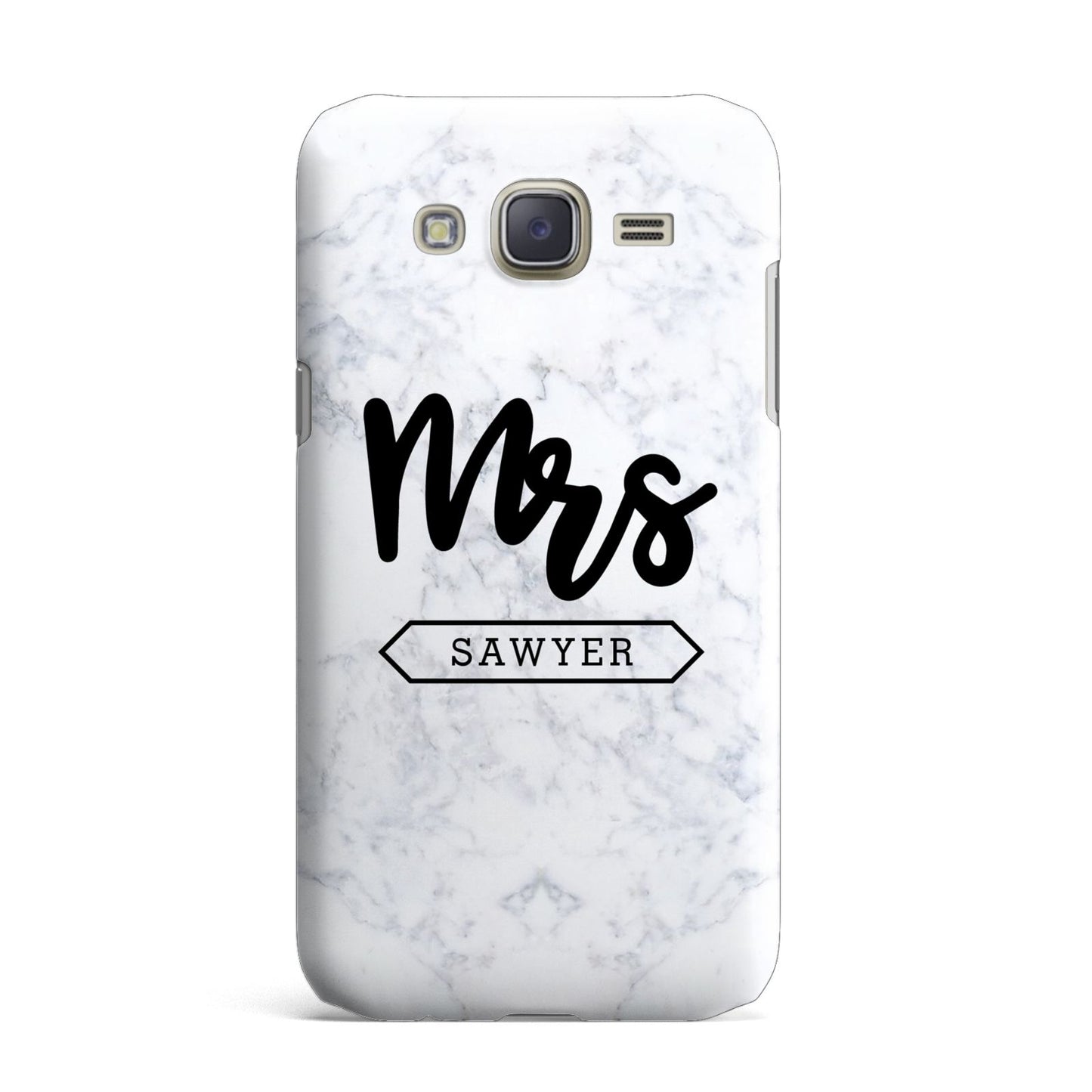 Personalised Black Mrs Surname On Marble Samsung Galaxy J7 Case
