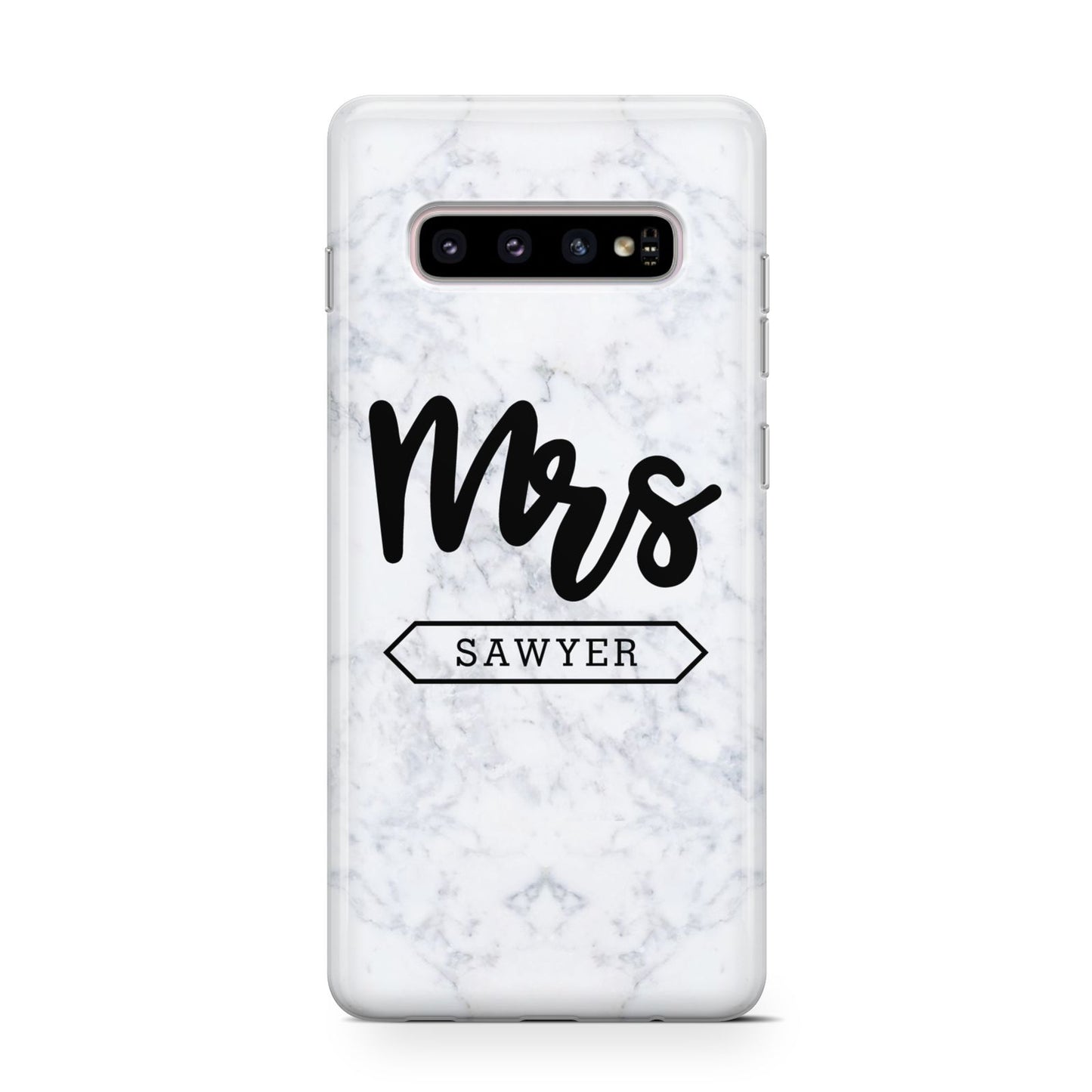Personalised Black Mrs Surname On Marble Samsung Galaxy S10 Case