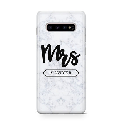 Personalised Black Mrs Surname On Marble Samsung Galaxy S10 Case