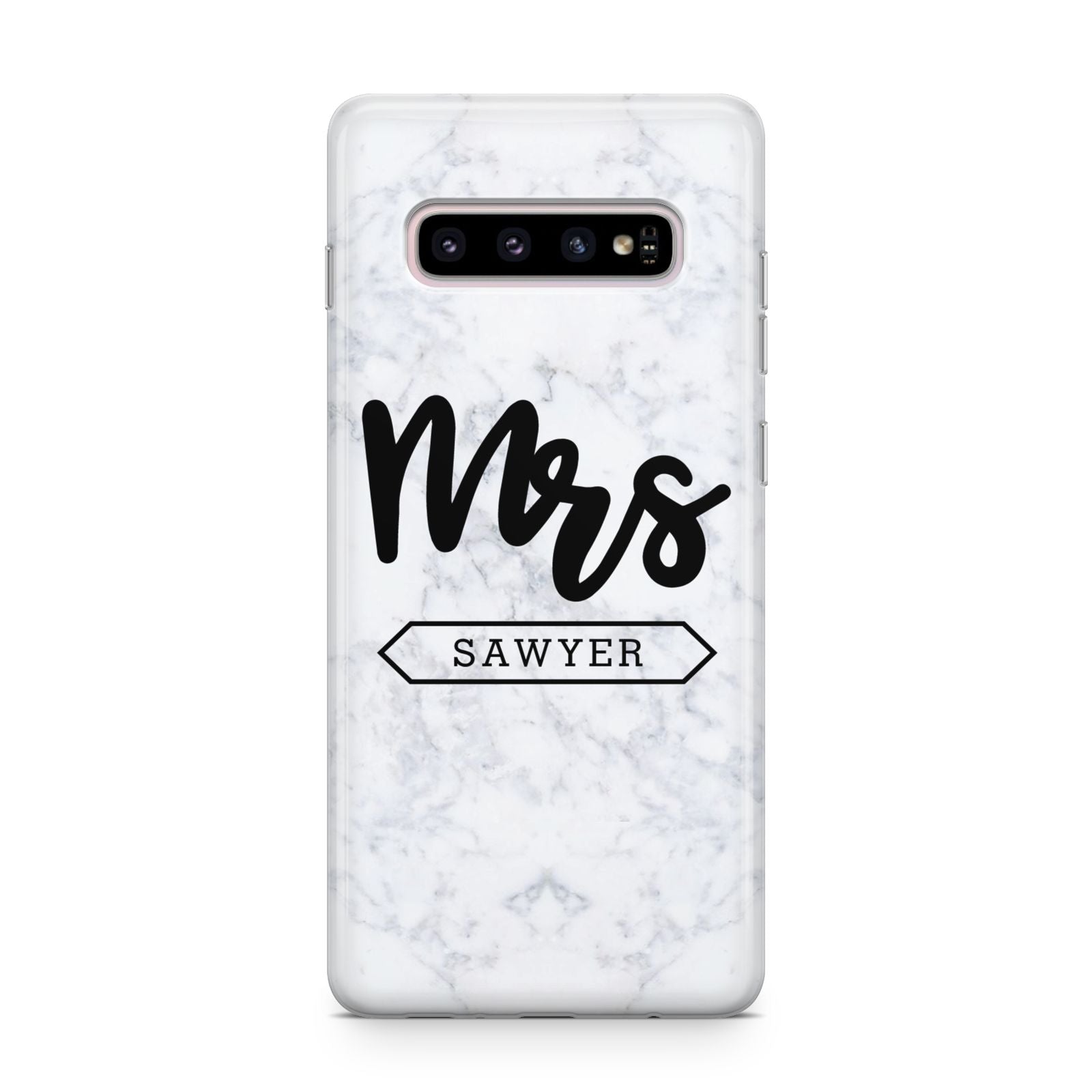 Personalised Black Mrs Surname On Marble Samsung Galaxy S10 Plus Case