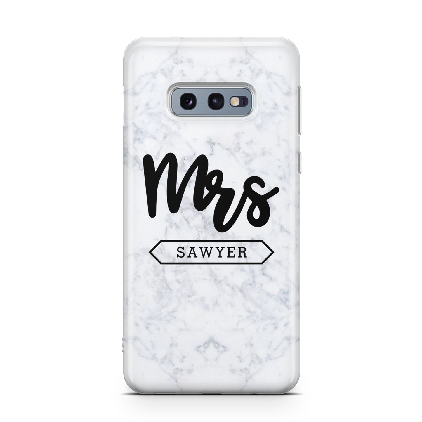 Personalised Black Mrs Surname On Marble Samsung Galaxy S10E Case