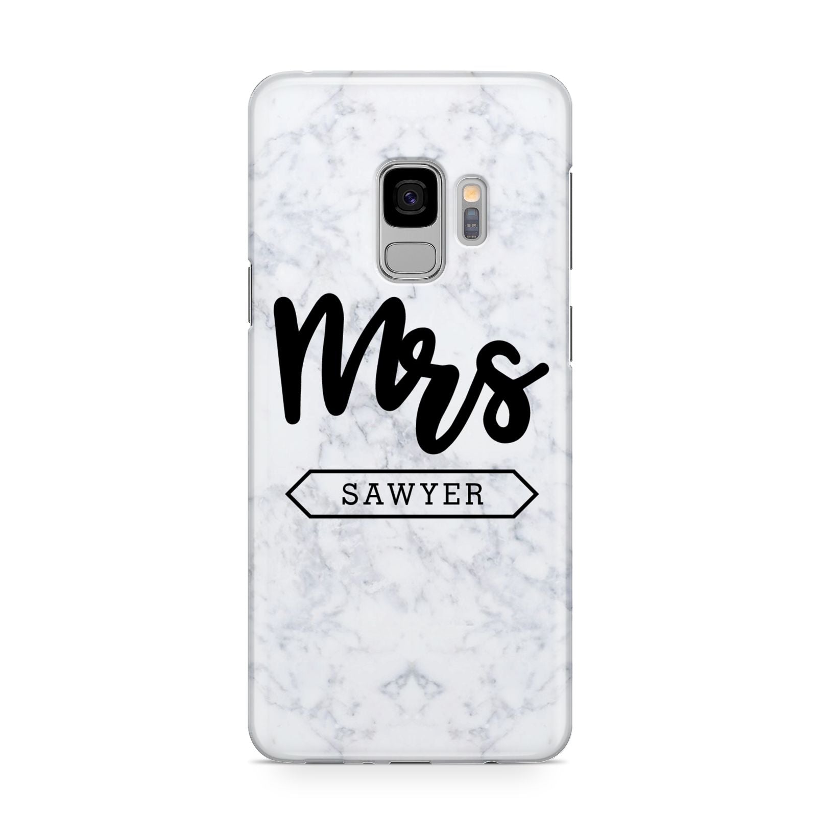 Personalised Black Mrs Surname On Marble Samsung Galaxy S9 Case