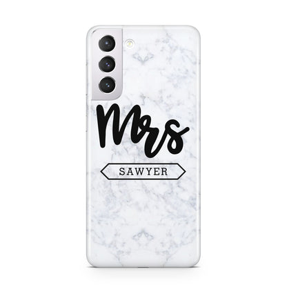 Personalised Black Mrs Surname On Marble Samsung S21 Case