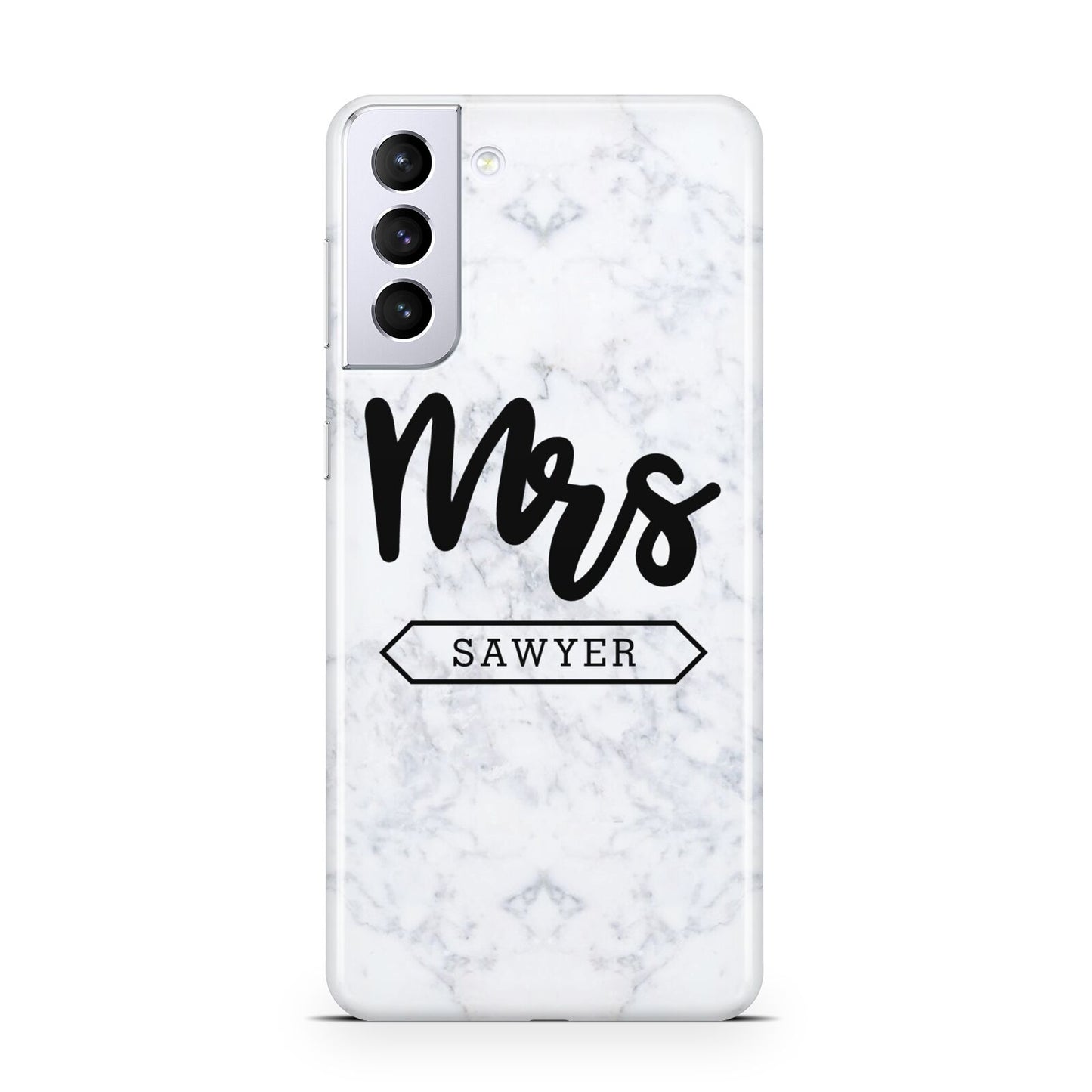 Personalised Black Mrs Surname On Marble Samsung S21 Plus Case
