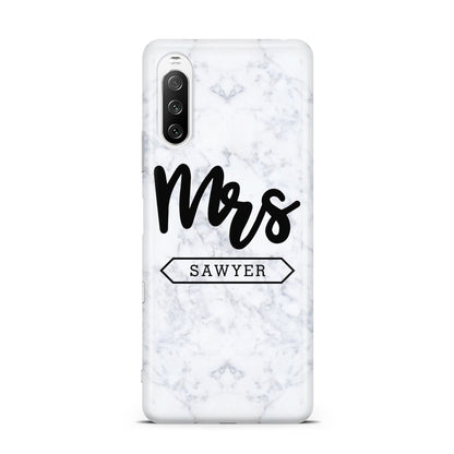 Personalised Black Mrs Surname On Marble Sony Xperia 10 III Case