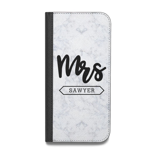 Personalised Black Mrs Surname On Marble Vegan Leather Flip Samsung Case