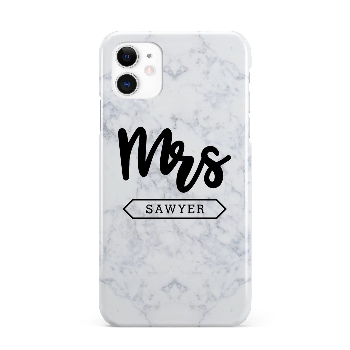 Personalised Black Mrs Surname On Marble iPhone 11 3D Snap Case