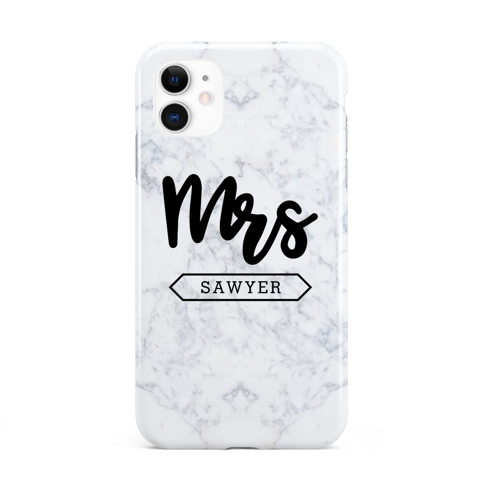 Personalised Black Mrs Surname On Marble iPhone 11 3D Tough Case