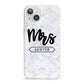 Personalised Black Mrs Surname On Marble iPhone 13 Clear Bumper Case