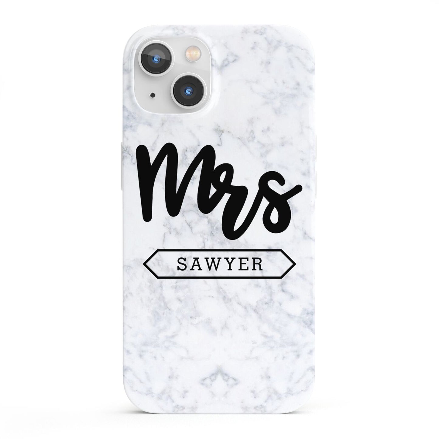 Personalised Black Mrs Surname On Marble iPhone 13 Full Wrap 3D Snap Case
