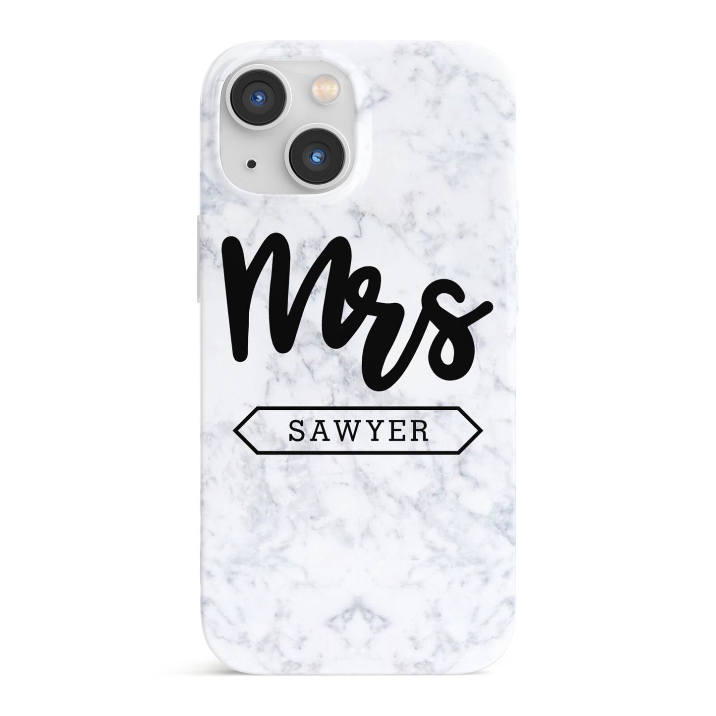 Personalised Black Mrs Surname On Marble iPhone 13 Mini Full Wrap 3D Snap Case