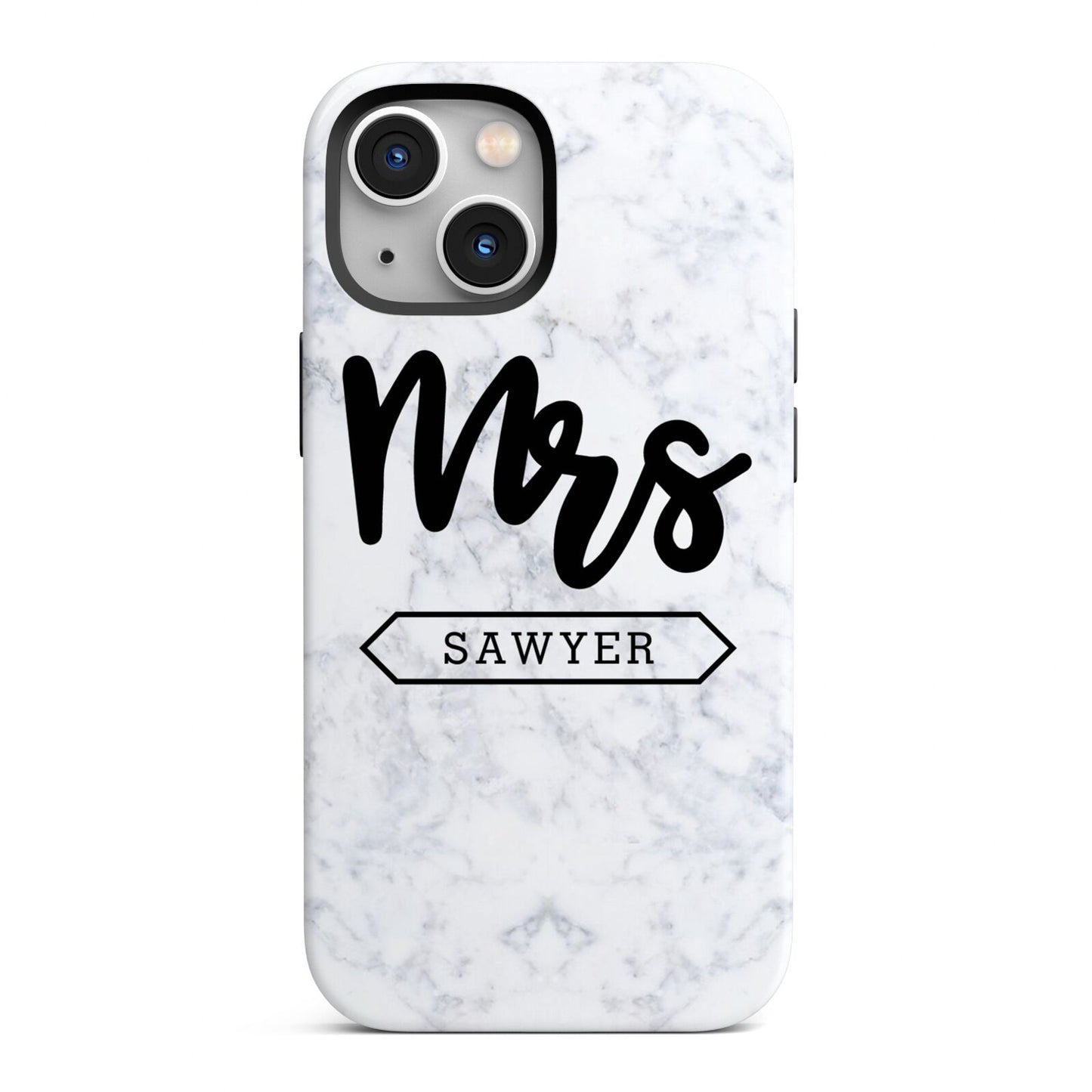 Personalised Black Mrs Surname On Marble iPhone 13 Mini Full Wrap 3D Tough Case