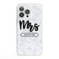 Personalised Black Mrs Surname On Marble iPhone 13 Pro Clear Bumper Case