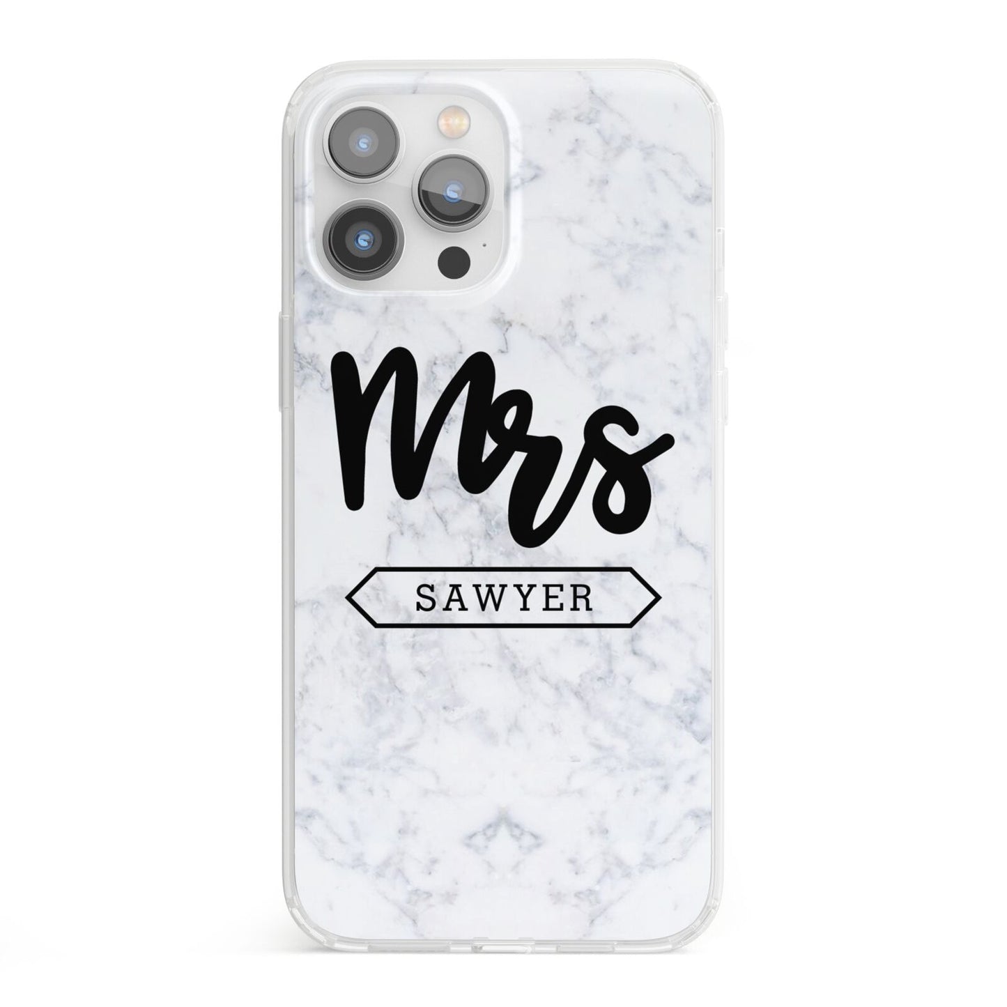 Personalised Black Mrs Surname On Marble iPhone 13 Pro Max Clear Bumper Case