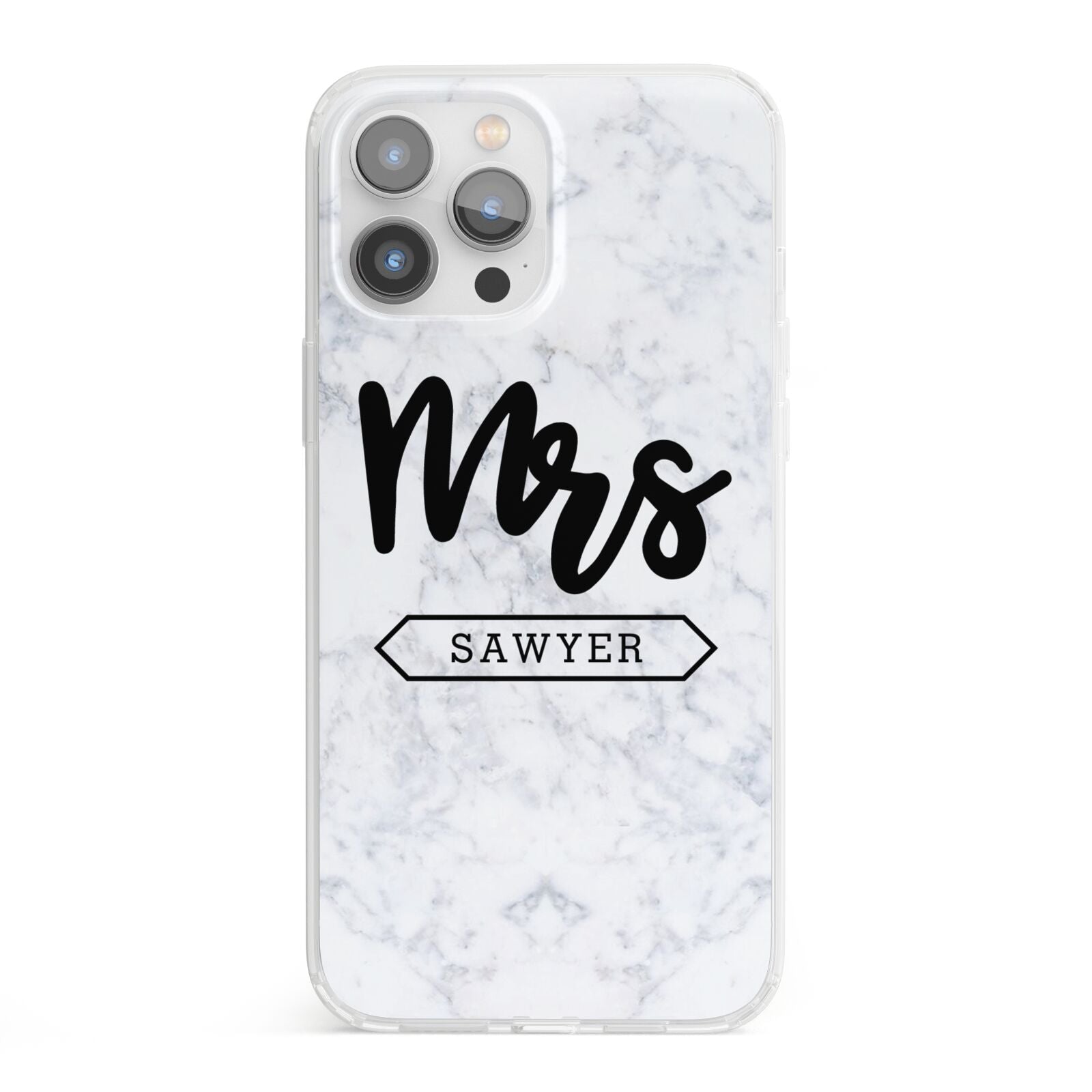 Personalised Black Mrs Surname On Marble iPhone 13 Pro Max Clear Bumper Case