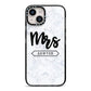 Personalised Black Mrs Surname On Marble iPhone 14 Black Impact Case on Silver phone