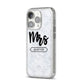 Personalised Black Mrs Surname On Marble iPhone 14 Pro Glitter Tough Case Silver Angled Image