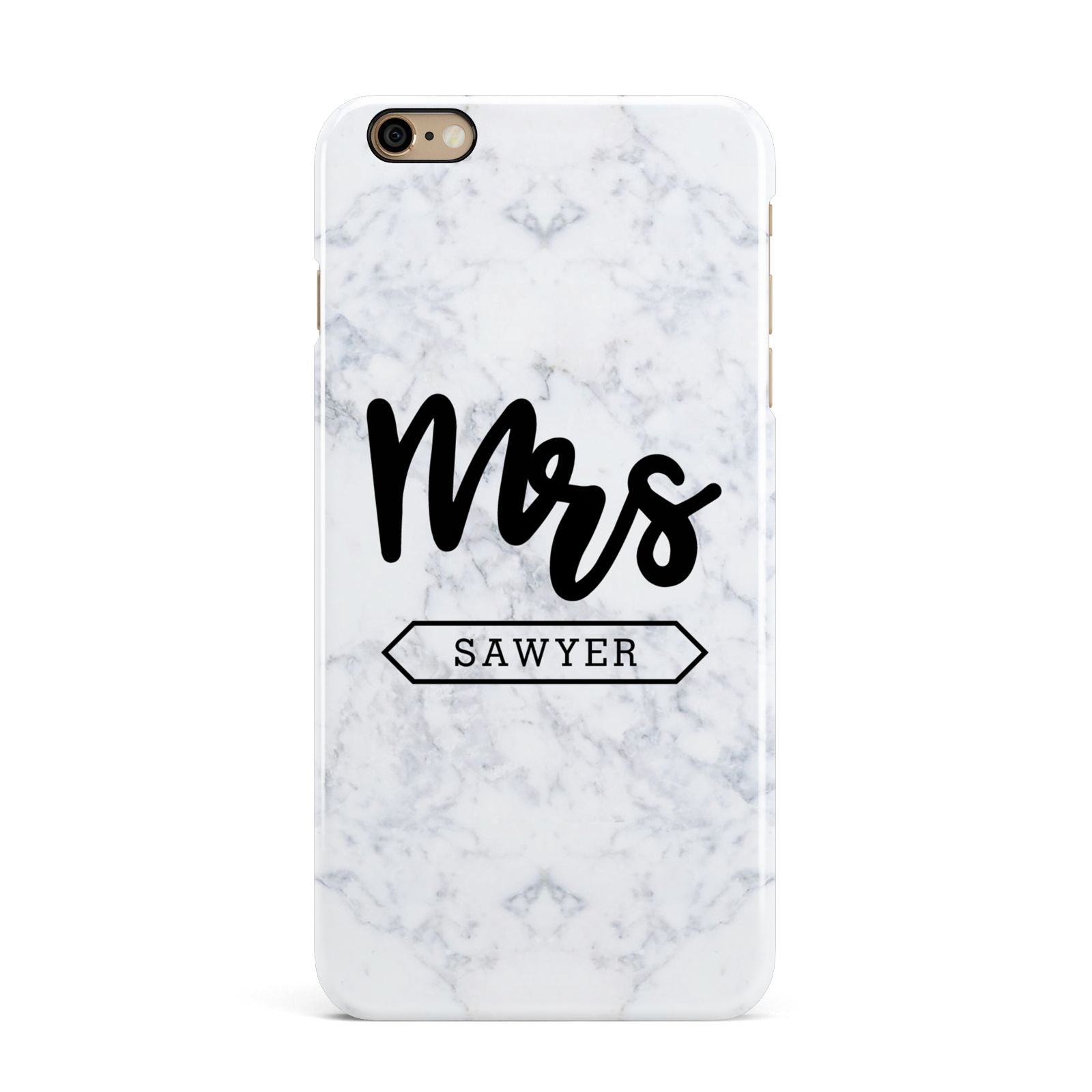 Personalised Black Mrs Surname On Marble iPhone 6 Plus 3D Snap Case on Gold Phone