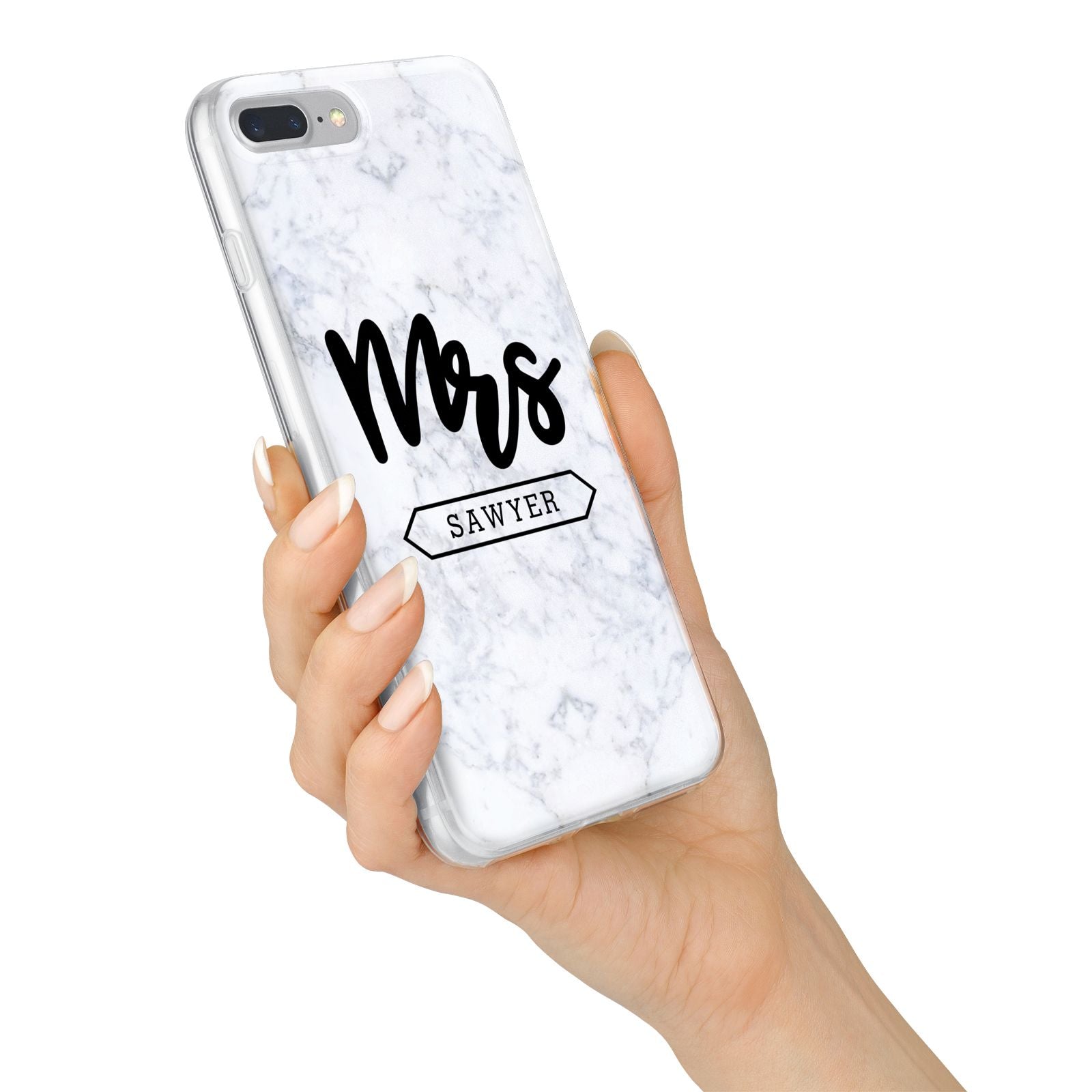 Personalised Black Mrs Surname On Marble iPhone 7 Plus Bumper Case on Silver iPhone Alternative Image