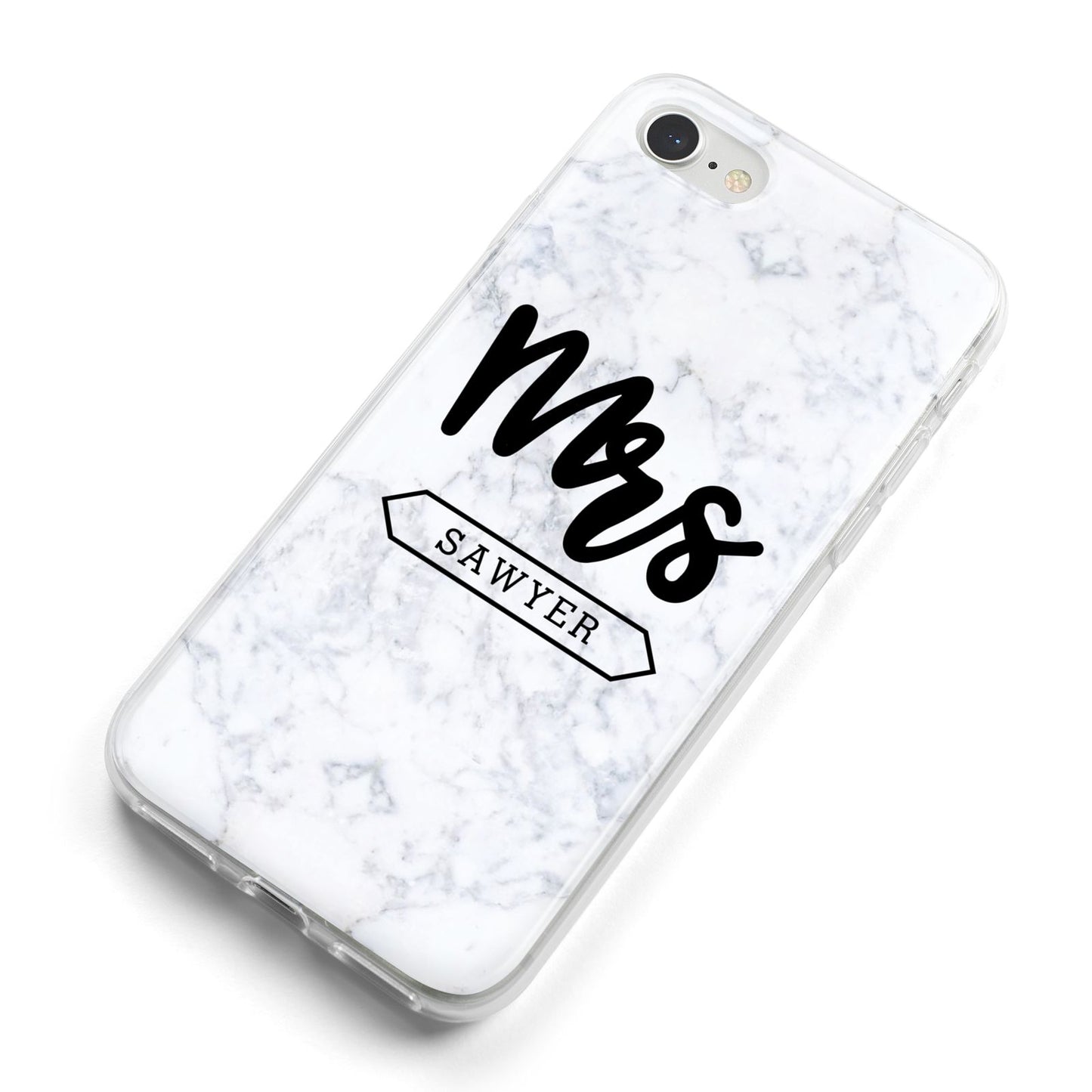 Personalised Black Mrs Surname On Marble iPhone 8 Bumper Case on Silver iPhone Alternative Image