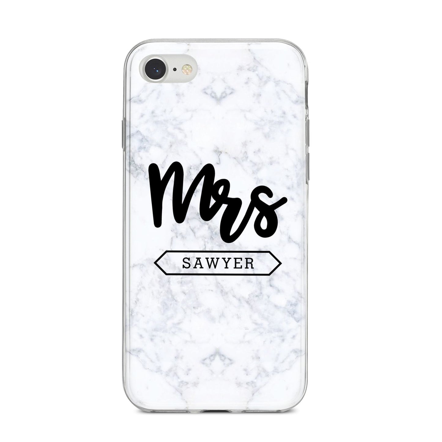 Personalised Black Mrs Surname On Marble iPhone 8 Bumper Case on Silver iPhone