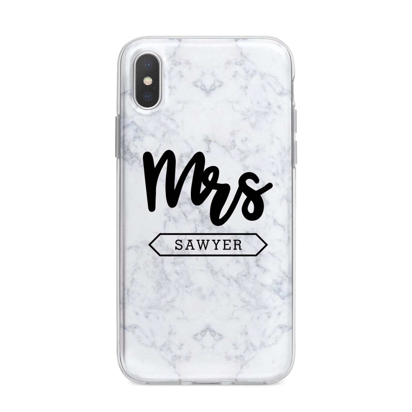 Personalised Black Mrs Surname On Marble iPhone X Bumper Case on Silver iPhone Alternative Image 1