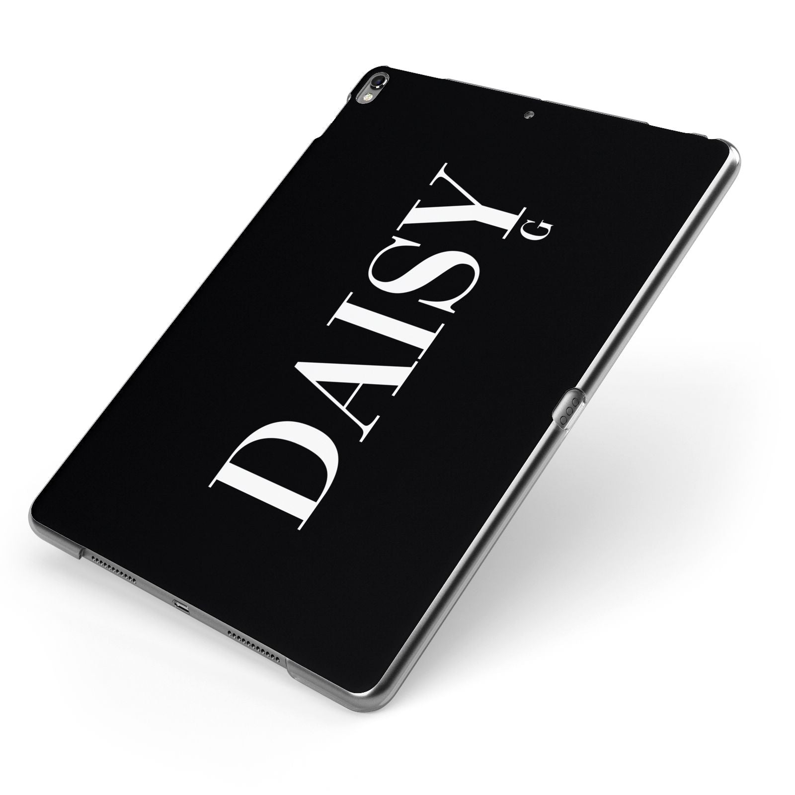 Personalised Black Name Apple iPad Case on Grey iPad Side View